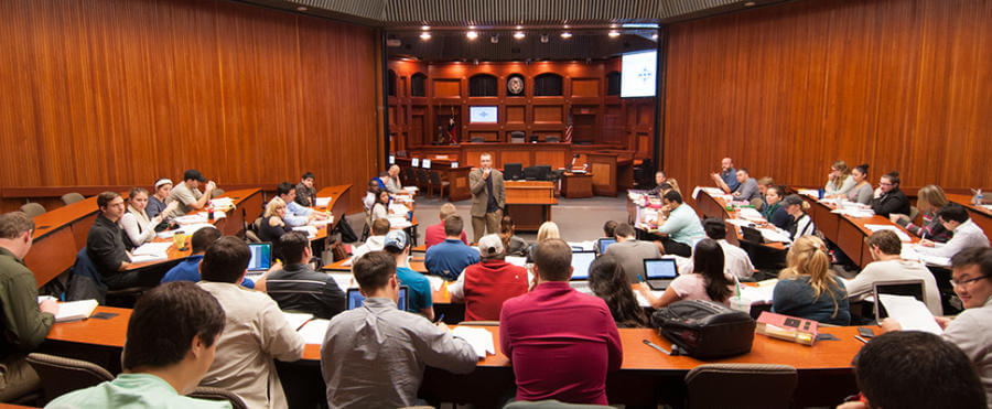 The courtroom classroom at St. Mary's School of Law