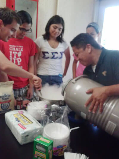 Students in the Science Living Community make ice cream with liquid nitrogen