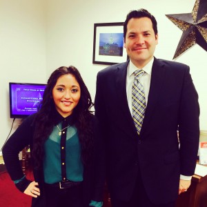 first-year undergraduate student, Barbara Falcon-Mendoza (left) with Rep. Justin Rodriguez (right)