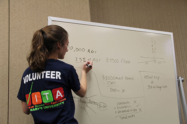 Student volunteers for the VITA program at St. Mary's University.