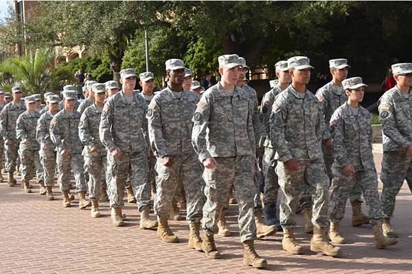 ROTC students marching