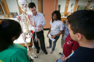 Ted Macrini, Ph.D., Associate Professor of Biology, teaches students about the human body.