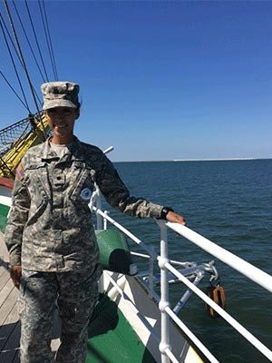 ROTC student, Courtney Keif, aboard the Romanian training ship Mircea, Sailing out on the Black Sea