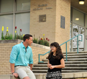 Students in front of Garni Hall. 