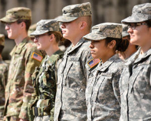 ROTC students stand in formation.