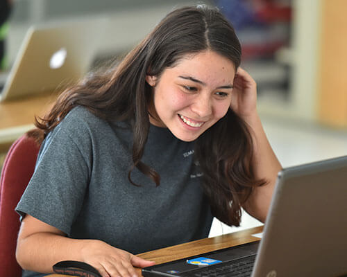 Public History student uses laptop.
