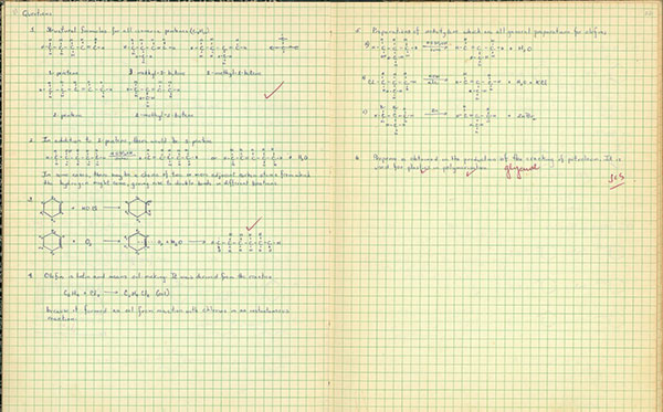 Minerva De La Garza's old notes from chemistry class. 