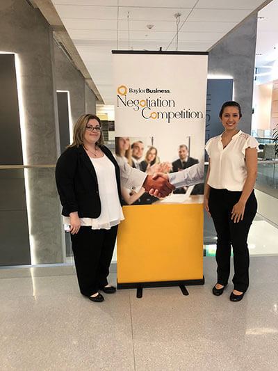 Allison Surginer and Samantha Ramos at the Baylor Negotiation Competition.