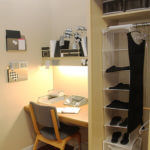 Room interior featuring student desk and closet with organizer