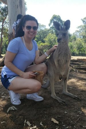 Monica Chavarria with kangaroos