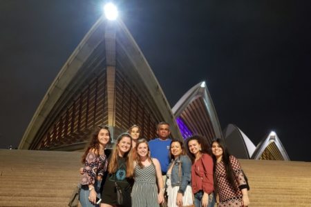 SMC capstone class in front of the Syndey Opera House