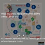 Fiesta Oyster Bake Companion app shows the festival map with food and other booth locations.