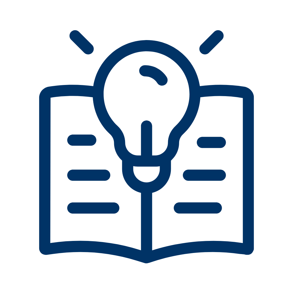 book with lightbulb blue outline
