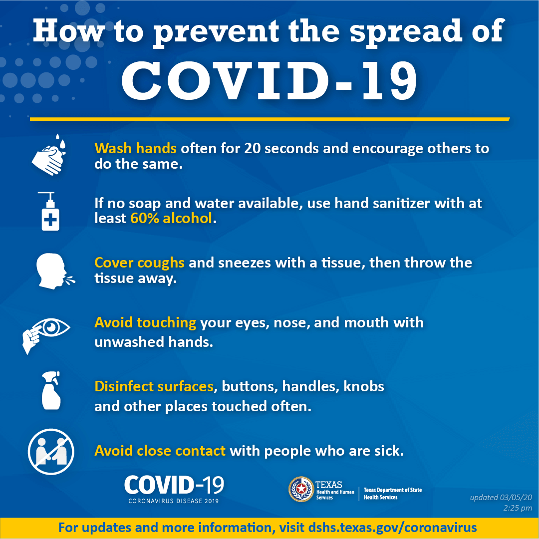 Poster with 6 ways to prevent the spread of the coronavirus