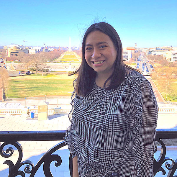 Maria Guadalupe Partida stands on the Speaker's Balcony in Washington D.C.