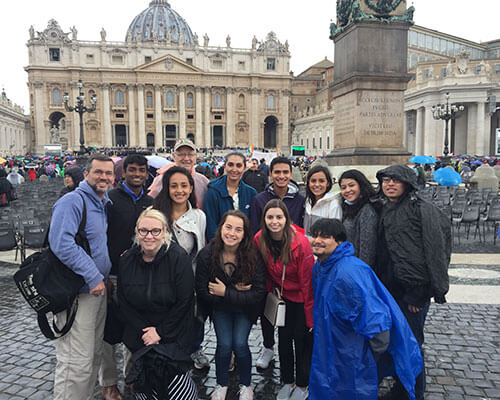 group of students and professors on a trip to italy