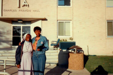 Jeddidah Thotho with a nun who was a student at St. Mary's.