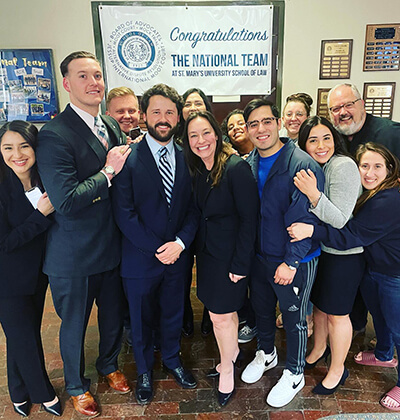 The St. Mary's Law National Trial team celebrates their win.
