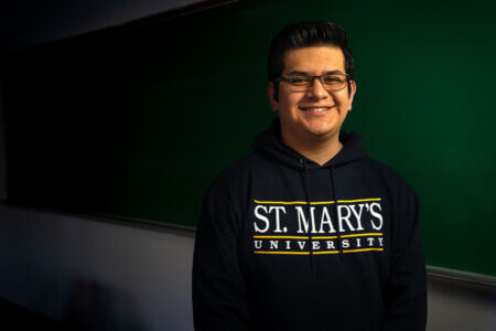 Emmanuel Sanchez poses for a photo at St. Mary's Univeristy.