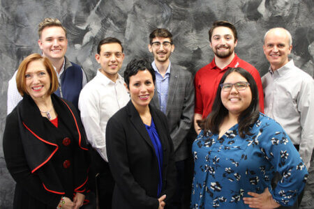 Austin Aguilar, Eric Drees, Sandrina Ramirez, Andrew Tague and Maroun Harb pose for a group photo as first class of the Contreras Leaders in Risk Management