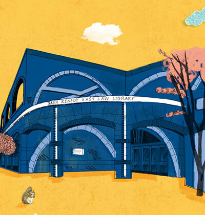 An illustrator portrays the Sarita Kenedy East Law Library.