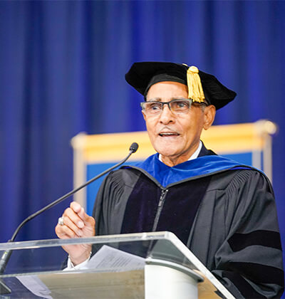 Charles Anderson speaks to the graduating class at the Spring 2022 commencement.