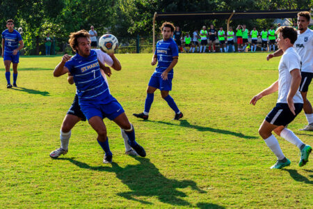 Rattler Men's Soccer player Jalil Blalock plays in the 2021 home opener.