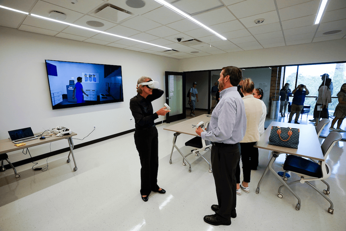 Woman using VR technology in the new innovation center