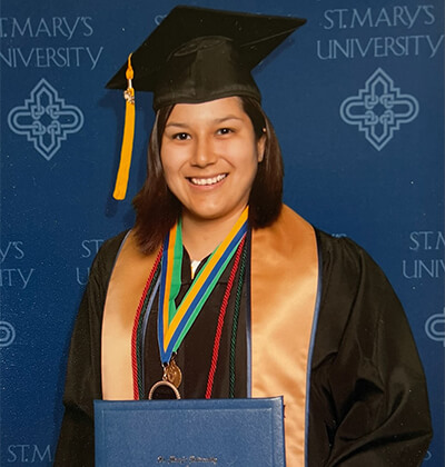 Jaclyn Quilantan is seen receiving her degree from St. Mary's University.
