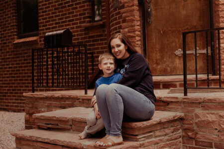 Gabrielle Tyler and her son, Caleb, are seen at their home in Casper, Wyoming