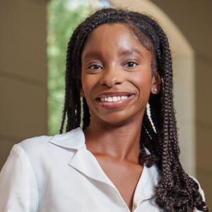 Layla Dickerson visits the Sarita Kenedy East Law Library. She has enrolled in the new B.B.A. in Business and Law.