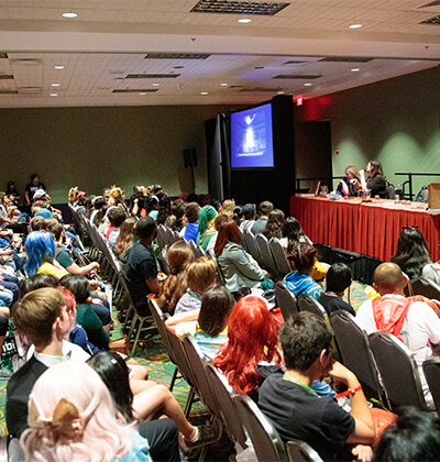 Attendees gather for a panel at San Japan in San Antonio.