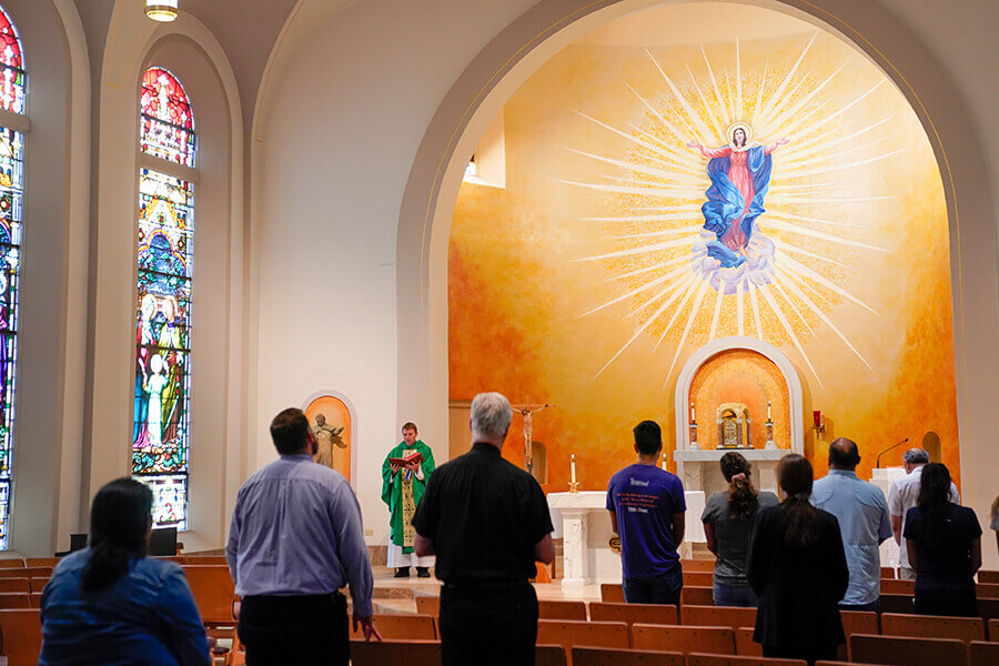 Photo of inside of the chapel with people gathered