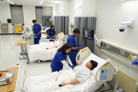 Nursing students in the lab.
