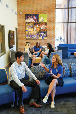 Students spend time in the Contreras Family Terrace and
Student Lounge, which opened in 2015 along with the return
of The Pub at St. Mary’s