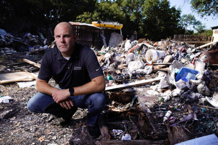 Tyler J. Ryska (J.D. ’17) visits a Comal County property slated for environmental cleanup.
