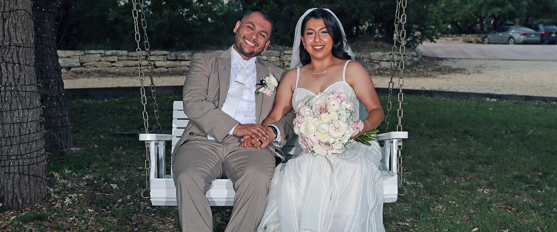 Marina Salgado (B.A. ’17) and her husband, Mario Salgado (B.A. ’17) as seen on their wedding day.