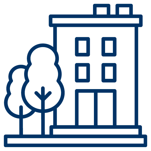 building with trees