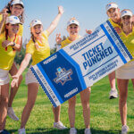 Members of the 2024 Rattler's Women's Golf team celebrate their advancement to the NCAA championship.