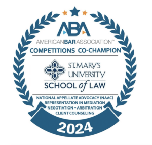 The ABA logo showcases the School of Law logo as the Competitions Co-Champion for 2024.