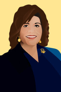 Illustration of the Honorable Lori Valenzuela in her judge robe. 