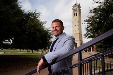 Jason King in front of the Bell Tower