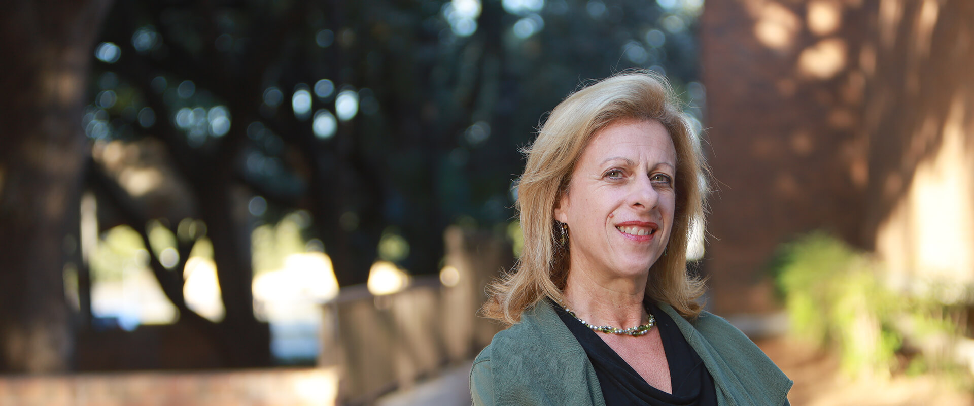 Lyda Creus Molanphy outside Law Classrooms Building on St. Mary's Law campus.