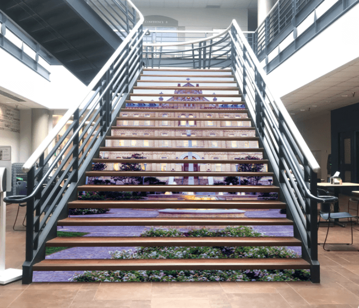 St. Mary's University inside the University Center is a beautiful display of our foundation printed on the stairs