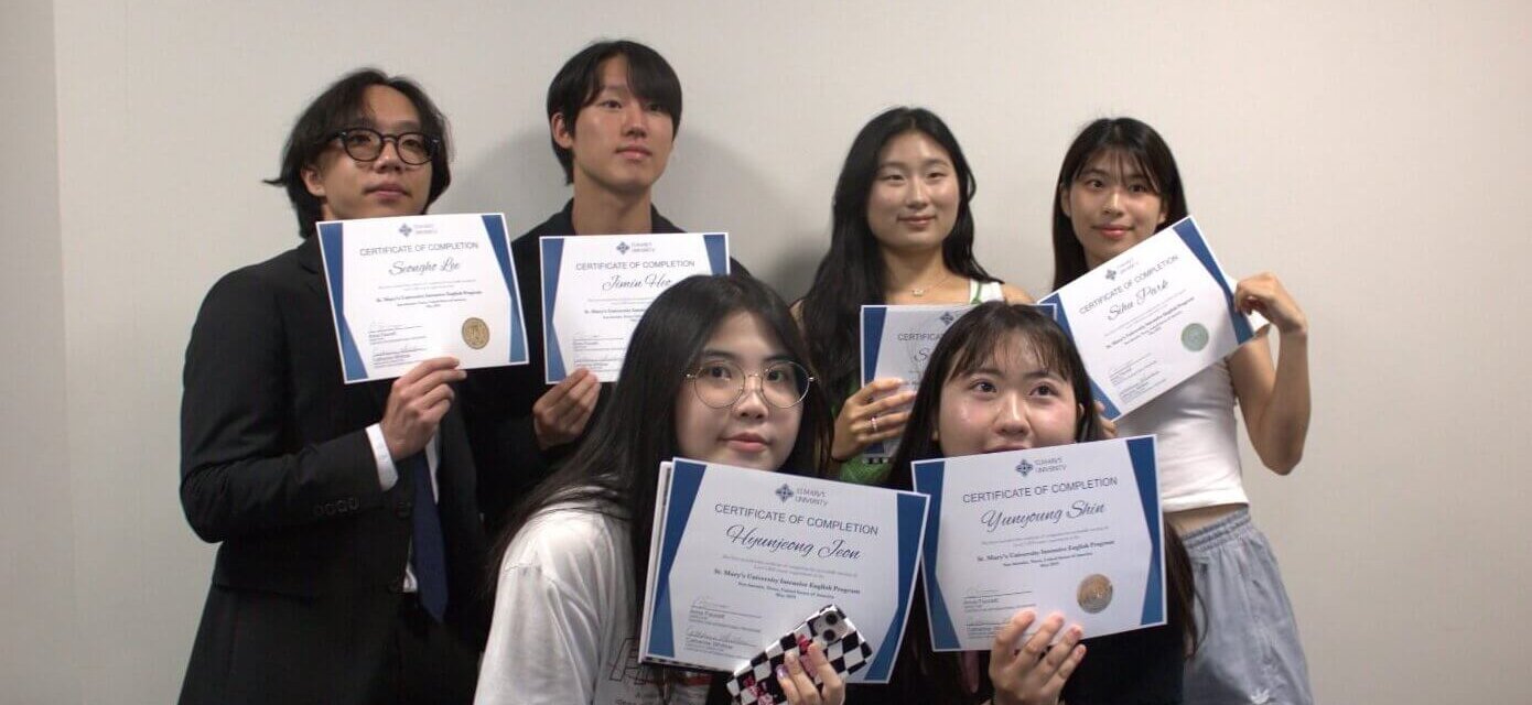 St. Marys University English Program students proudly show their certificates