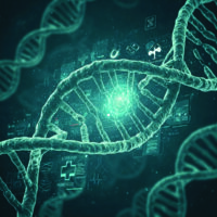 AI generated image of a DNA strand.