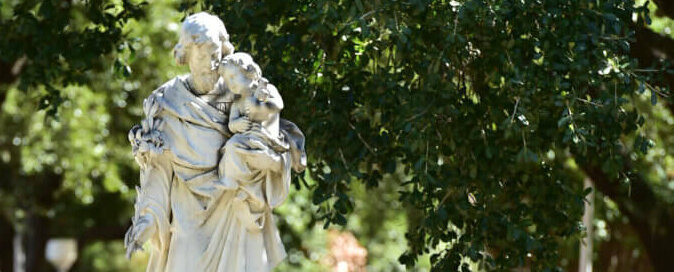 St. Joseph statue holding the infant Jesus at St. Mary's Universtiy