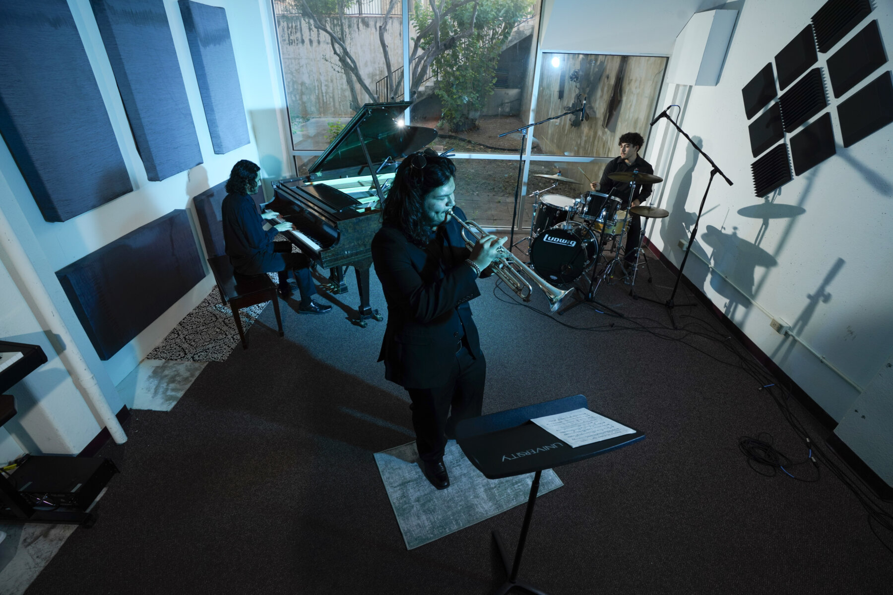 Jazz students perform in the Rattler Records studio space.