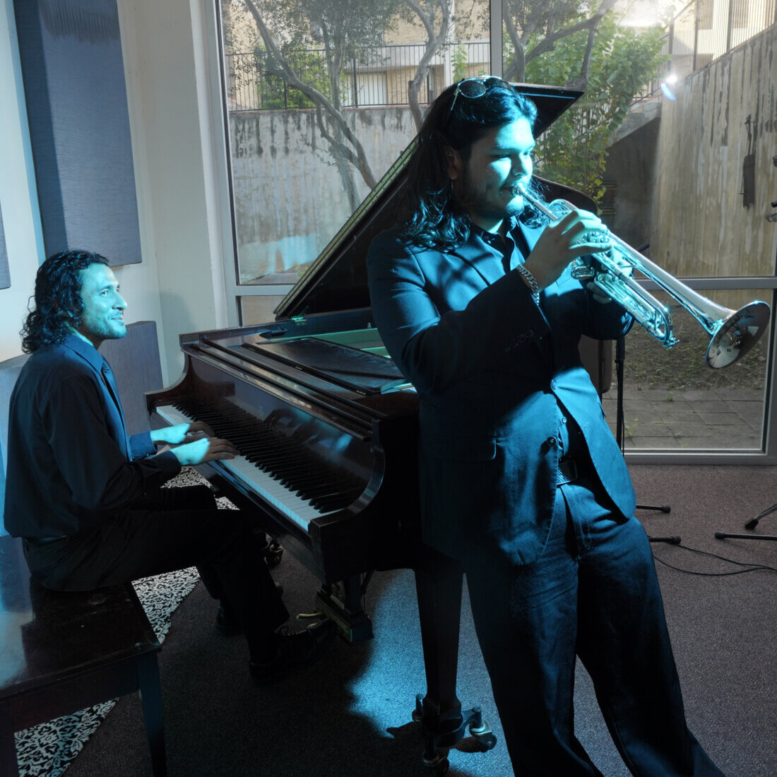 Jazz students perform in the Rattler Records studio space.