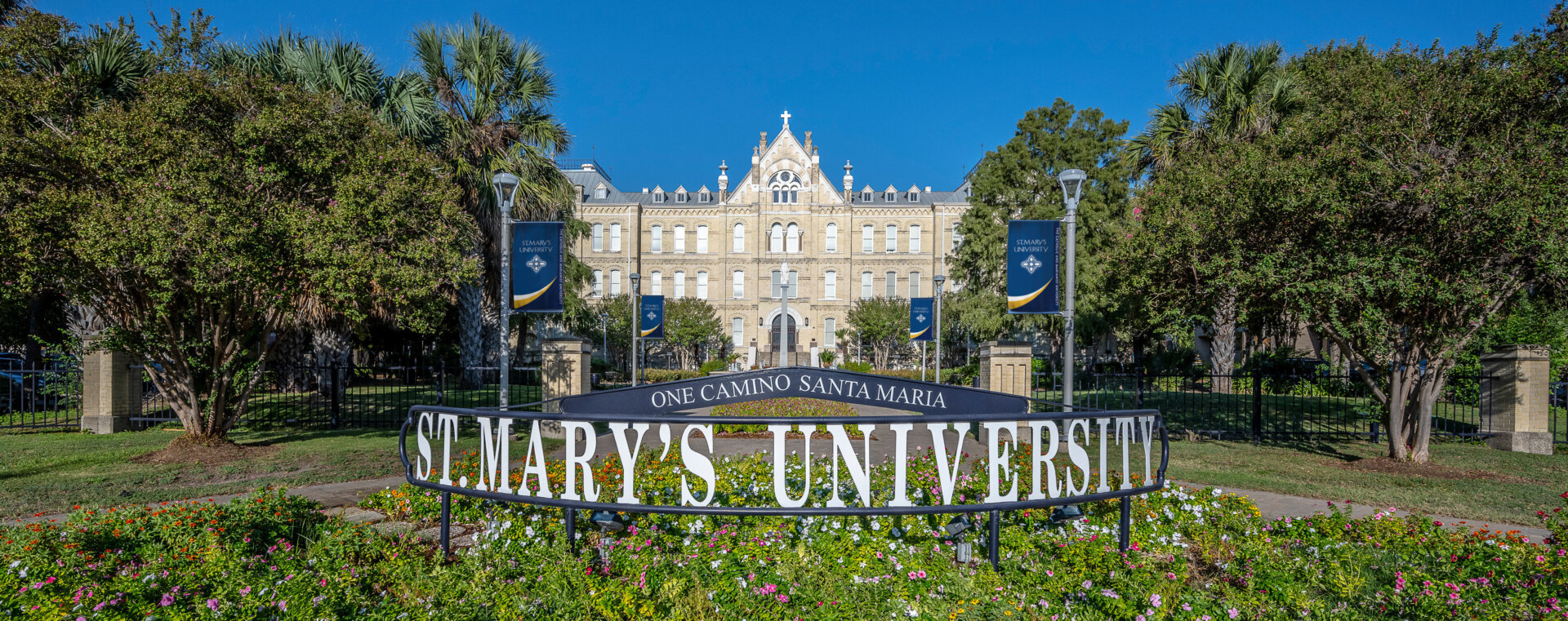 St. Louis Hall with St. Mary's University sign in front